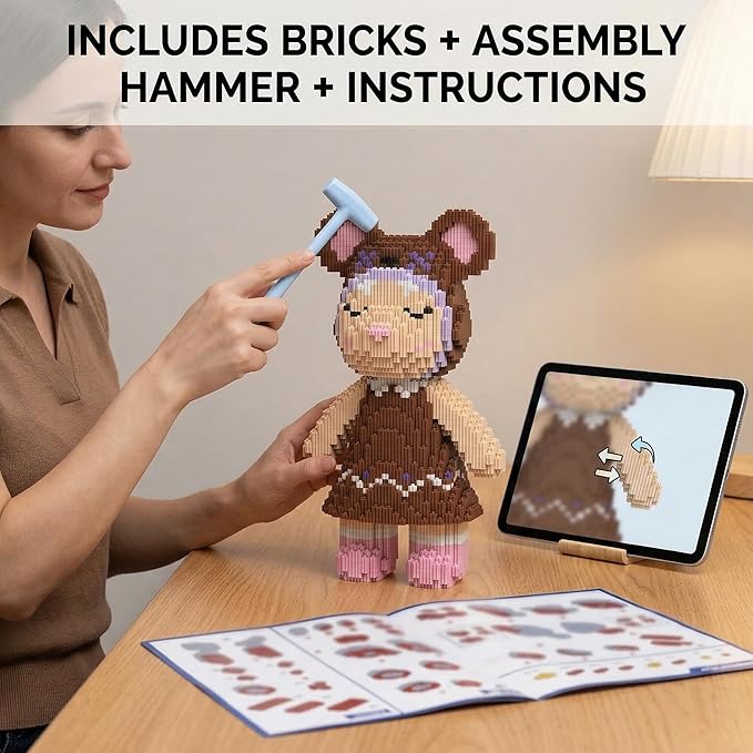 12.6 Anny Sister Teddy Blocks Micro Bear Building Bricks Set DIY Craft Kit for Adults Ages 14+ - Cute Collectible Home Decor for Office or Bookshelf Keep Busy Stress Relief - Birthdays