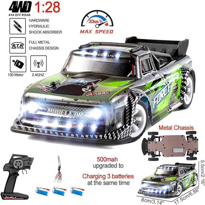 Wltoys 284131 RC Cars 1/28 Mini Drift RC Car with 3pcs Upgraded 500mah Battery 30km/h RC Drift Cars 130 Brushed Motor 2.4GHz Remote Control LED Lamp 4WD Micro RC Drift Car for Adults Gifts