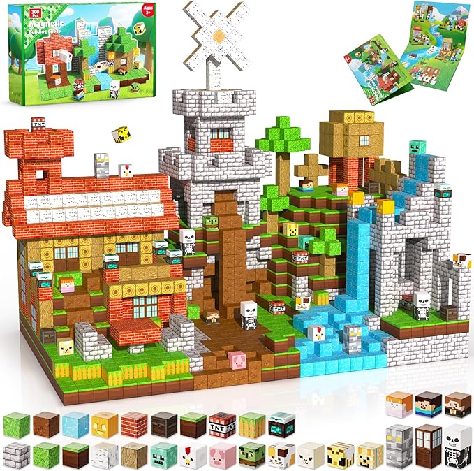 300PCS Magnetic Blocks - Magnetic Building Blocks Stacking Magnet Cubes Toys STEM Montessori Sensory Game Toys for Kids Boys and Girls Ages 3 4 5 6 7 8 9 10 Easter Birthday Gifts
