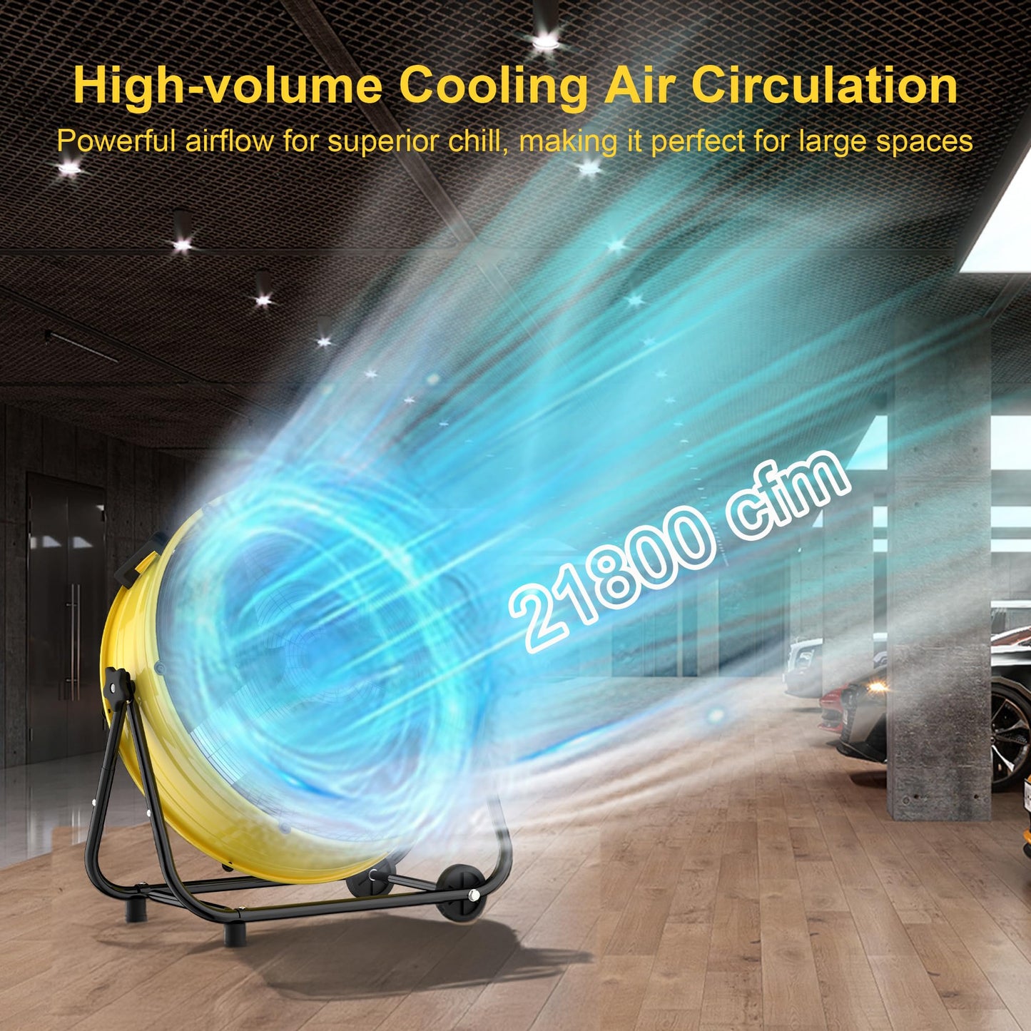 Uthfy 36 Inch High Velocity Floor Fan, 21800CFM Heavy Duty Industrial Drum Fan with 3 Speeds, 360° Tilt Metal Garage Fan with Wheels for Warehouse, Commercial, Workshop, Factory and Gym
