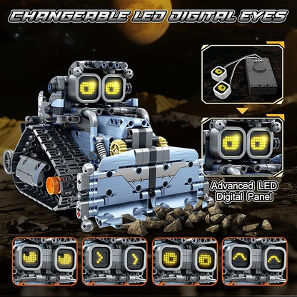 Changeable LED Eyes Robot Building Set- 5 in 1 Remote &amp App-Controlled Robotic Building Block RC Elephant/Bulldozer/Tank/Tracked Model Kit Toys Gift for Kids Boys Girls Teens Age 12+ Years Old