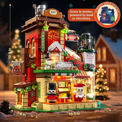 Christmas Factory Building Blocks Set 2775PCS Light-Up DIY Holiday House Construction Toy for Adults Teens Boys &amp Girls Collectible Christmas Village Display Model Holiday Décor &amp Gift Id