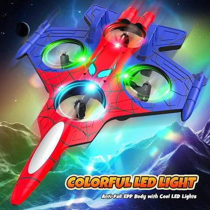 Spider Mini Drone Foam Remote Control Airplane for Kids 2.4GHz RC Jet with LED Lights 360° Stunt Flips and Rolls Easy to Fly Toy Plane Gift for 8 9 10 12+ Year Old Boys Girls