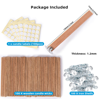 Ziosxin 300 Thicken Smokeless Wooden Candle Wicks - Long Lasting Flame - Easily Burn, 1.2mm Thickness 5.1" X 0.5" Candle Cores with Iron Stand and Glue Dot for DIY Candle Making Craft