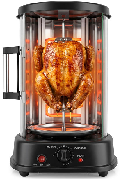 NutriChef Countertop Vertical Rotating Oven - Rotisserie Shawarma Machine, Kebob Machine, Stain & Heat Resistant Door & Energy Efficient, Includes Kebob Rack with 7 Skewers (PKRTVG34)