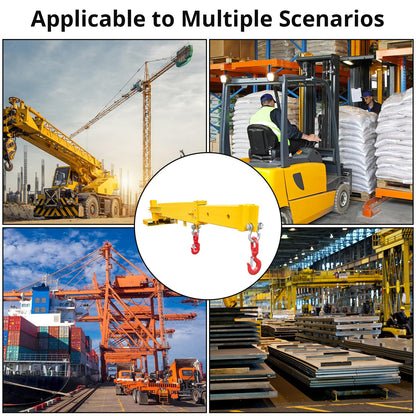 Adjustable Forklift Jib Boom Crane, Manual Telescopes 83“～149 in, Forklift Mobile Crane with Two 3 t Swivel Hooks, 6000 LBS Lift Capacity Forklift Crane for Warehouse or Factories
