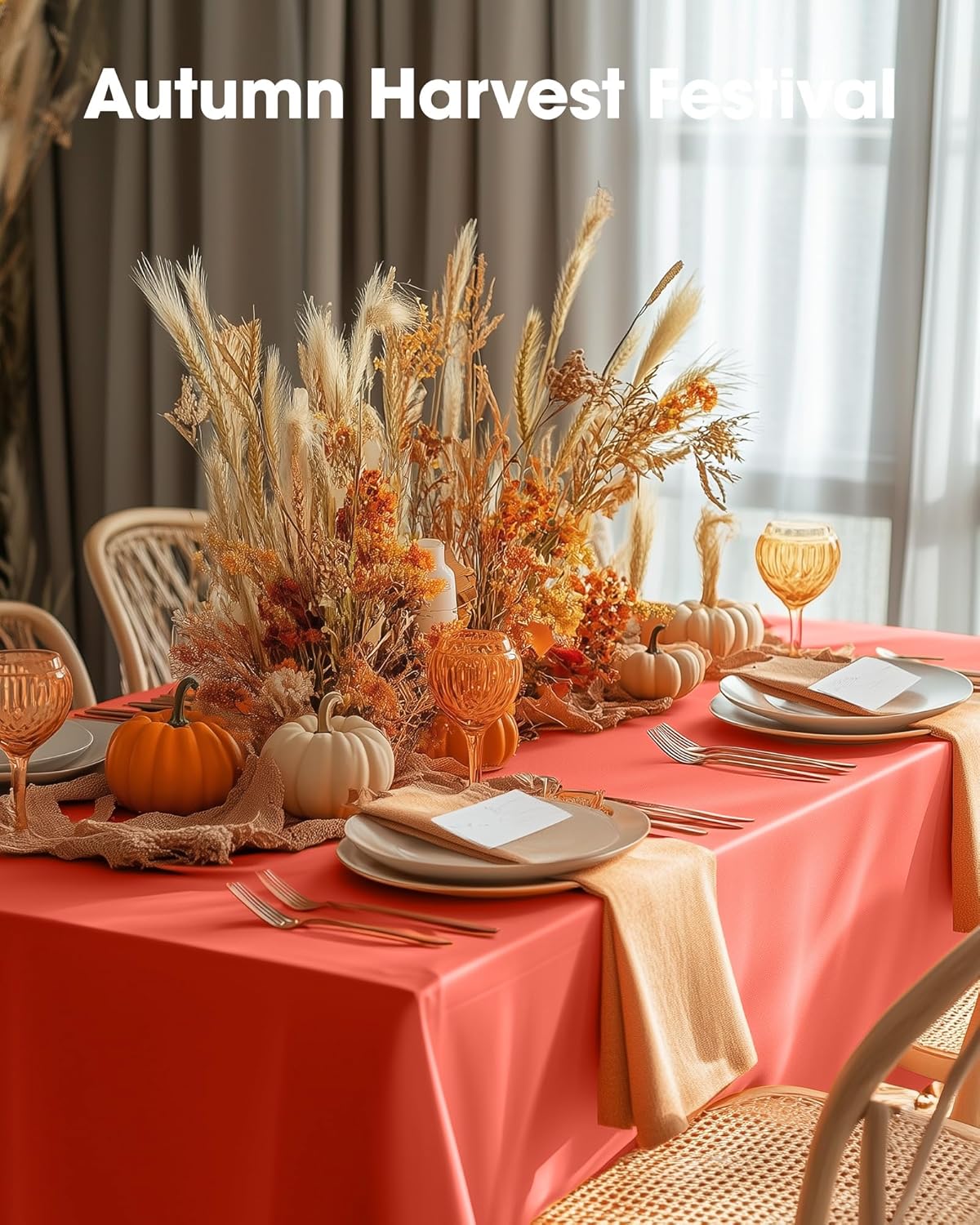 Pureegg Disposable Plastic Tablecloths - 8 Pack, 54 x 108 Inch, Leakproof & Sturdy for Halloween & Thanksgiving | Orange