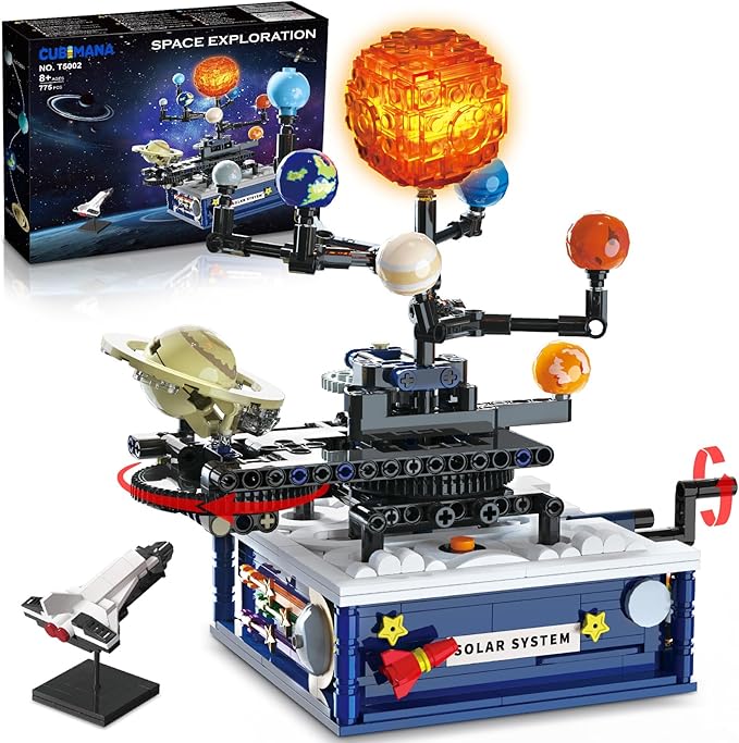 Solar System Building Sets with Light - Rotatable Space Exploration Building Toys with 9 Planets &amp Rocket Sets Science Astronomy Educational Gifts for Boys Girls Age 8+ Years Old Kids(775 PCS)