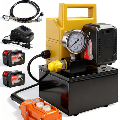 20V Battery Hydraulic Pumps 10000 PSI 800W Electric Pumps Power Pack Unit 0.4 US Gal Capacity, 6.5 ft Oil Pipe, Single-Acting Solenoid Valve with Handheld Switch for Punching/Bending/Jack