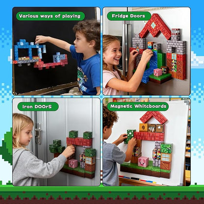 Magnetic Blocks 100 Pcs Building Cubes Game Build Forest World Set Stem Sensory Montessori Kids Toys for Toddlers Boys Girls Ages 3+ Stacking Magnets Tiles for Christmas Birthday Gifts