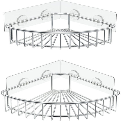 SMARTAKE 2-Pack Corner Shower Caddy, SUS304 Stainless Steel, Wall Mounted Bathroom Shelf with Adhesive, Storage Organizer for Toilet, Dorm and Kitchen (Silver)