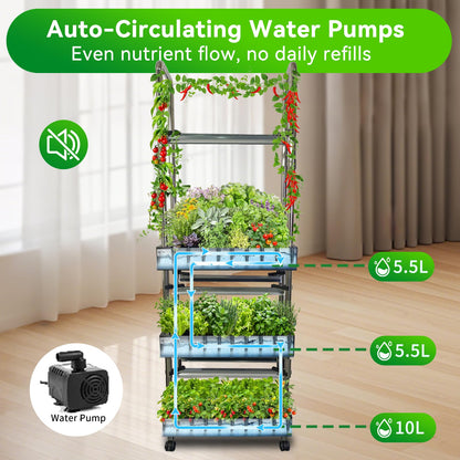 Indoor hydroponics Growing System, Large Vertical Hydroponic Garden with Smart Full-Spectrum Grow Lights, Auto Circulating Water, Mobile Indoor Gardening System for Herbs, Vegetables & Fruits