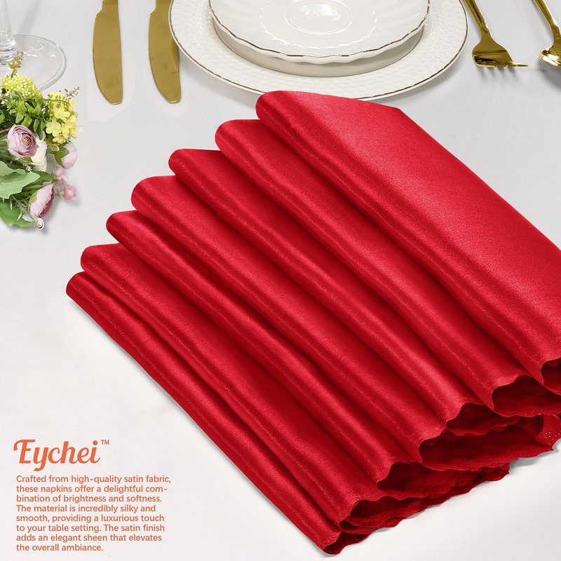 Eychei 60 Pieces Red Satin Napkins 20x20 Inches Satin Cloth Napkins, Square Satin Napkins with Scalloped Edges, Elegant & Silky Table Napkins for Restaurant Banquet Wedding