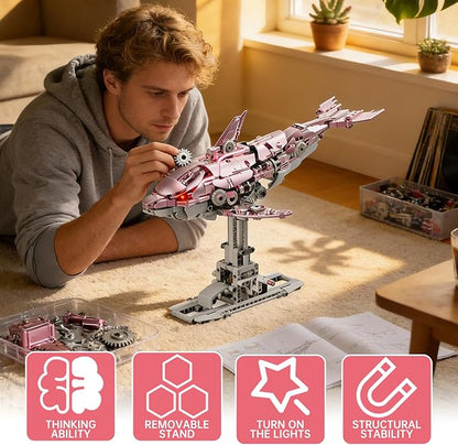 Mechanical Pink Dolphin Building Blocks Set Hand-Operated Motion Detailed Gear Design Display &amp Play Model Futuristic Ocean Animal Model