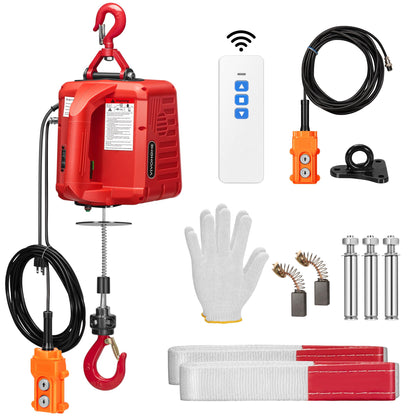 VIVOHOME 3-in-1 Electric Hoist Winch 1540lbs, 110V Portable Power Winch Crane with Wire and Wireless Remote Control, 40ft Lifting Height for Towing, Overload Protection for Garage, Factory, Warehouse