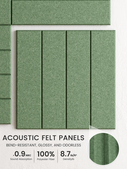 Bumusty Large Cork Board Alternative-48 x 36" Felt Bulletin Board Tiles, with 30 Pushpins, 70 Adhesive Tabs, Bold-Stripe 12-Pack, Cork Boards for Office Push Pin Board Felt Board-Moss Green