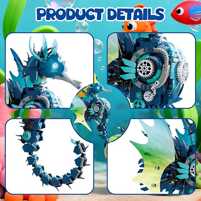 Mechanical Seahorse Building Set Steampunk Ocean Animal Model Kit Articulated Sea Creature Construction Toy Gift for Marine Life Enthusiasts for Adults Teens 1003 Pieces