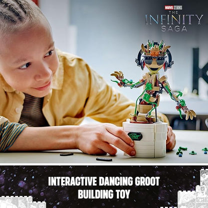 LEGO Marvel Dancing Groot Guardians of The Galaxy Toy Buildable Birthday Gift Marvel Toy Super Hero Hand-Operated Interactive Playset Marvel Gift for Kids Animated Groot Figure 76297