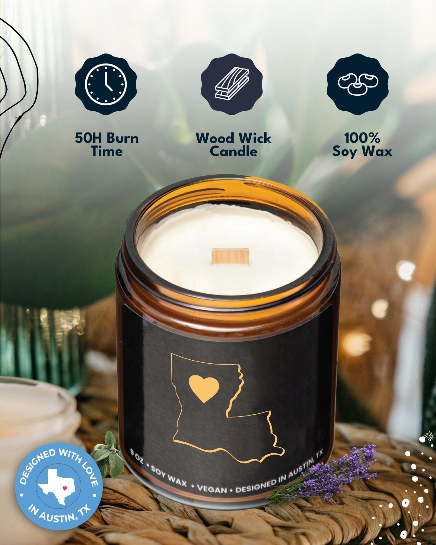 Louisiana Candle, Unique Louisiana Themed Gifts for Men and Women, Best State Souvenir Gifts for Moving Away, Thoughtful Home Sick Presents, Ideal for Birthday, Christmas, Graduation, Gift Ready