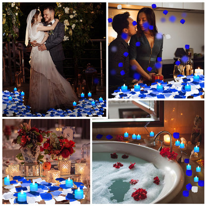 Coume 6000 Pcs Artificial Rose Petals with 72 Pcs Flameless LED Candles Romantic Decorations Fake Candles Happy Anniversary Decorations for Wedding Night (Blue, Blue Series Petal)
