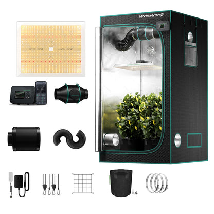 MARS HYDRO Smart Grow Tent Kit,3.3 ×3.3 ft,WiFi-Integrated Controller 43,300W TSW2000 4x4 Full Coverage Dimmable Light,40" × 40" × 70" 1680D High Reflective Mylar,6inch 402CFM Auto Ventilation Kit