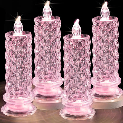 SupBri Rose Shadow LED Flameless Candles, 4PCS Romantic Battery Operated Candles Led Pillar Candles for Valentines Romantic Propose Anniversary Wedding Decorations(Pink, D 2.5" x H 7.2")