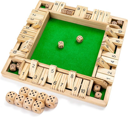Ropoda Wooden Shut The Box Game (2-4 Players) - Large 4 Sided Board 8 Dice Rules - Amusing Addition Game for Kids &amp Adults 12 Inch