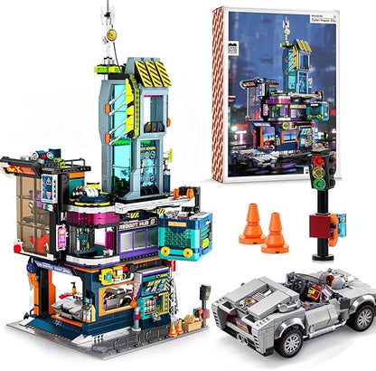 Cyberpunk Repair City Building-Bricks Set with Future Sports Car Future City Modular Buildings Set Display Idea for Adults and Sci-fi Lovers Creative Gift for Adults 2098pcs