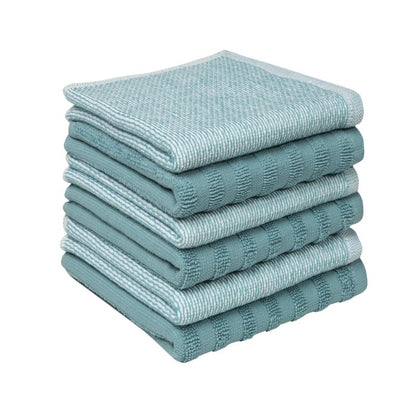 Bumble Premium Dish Cloths 13"x13" (6 Pack) | 100% Natural Ring Spun Cotton | 400 GSM | Highly Absorbent & Soft |Yarn Dyed & Solid Dyed Terry Dish Cloth Set - Aqua