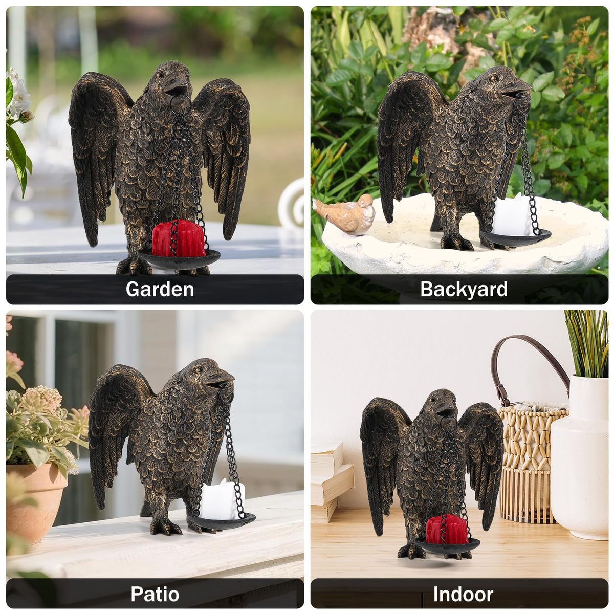 Halloween Decorations Spread Wings Raven Candle Holder Outdoor Garden Statue for Patio Decor Gothic Home Decor Half Gold