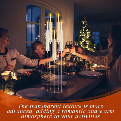 Barydat 4 Pcs Acrylic Candelabra Centerpieces Clear Taper Candle Candlestick Holder Crystal 5 Arm Candlesticks Holder with Acrylic Shade Pillar Fit 0.87" LED Candle for Wedding Dinner Party (Clear)