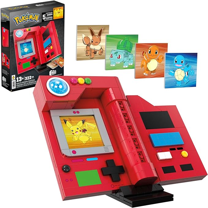 MEGA Pokémon Building Toys Set Kanto Region Pokédex with 322 Pieces Light and 5 Lenticular Cards for Kids or Adult Collectible