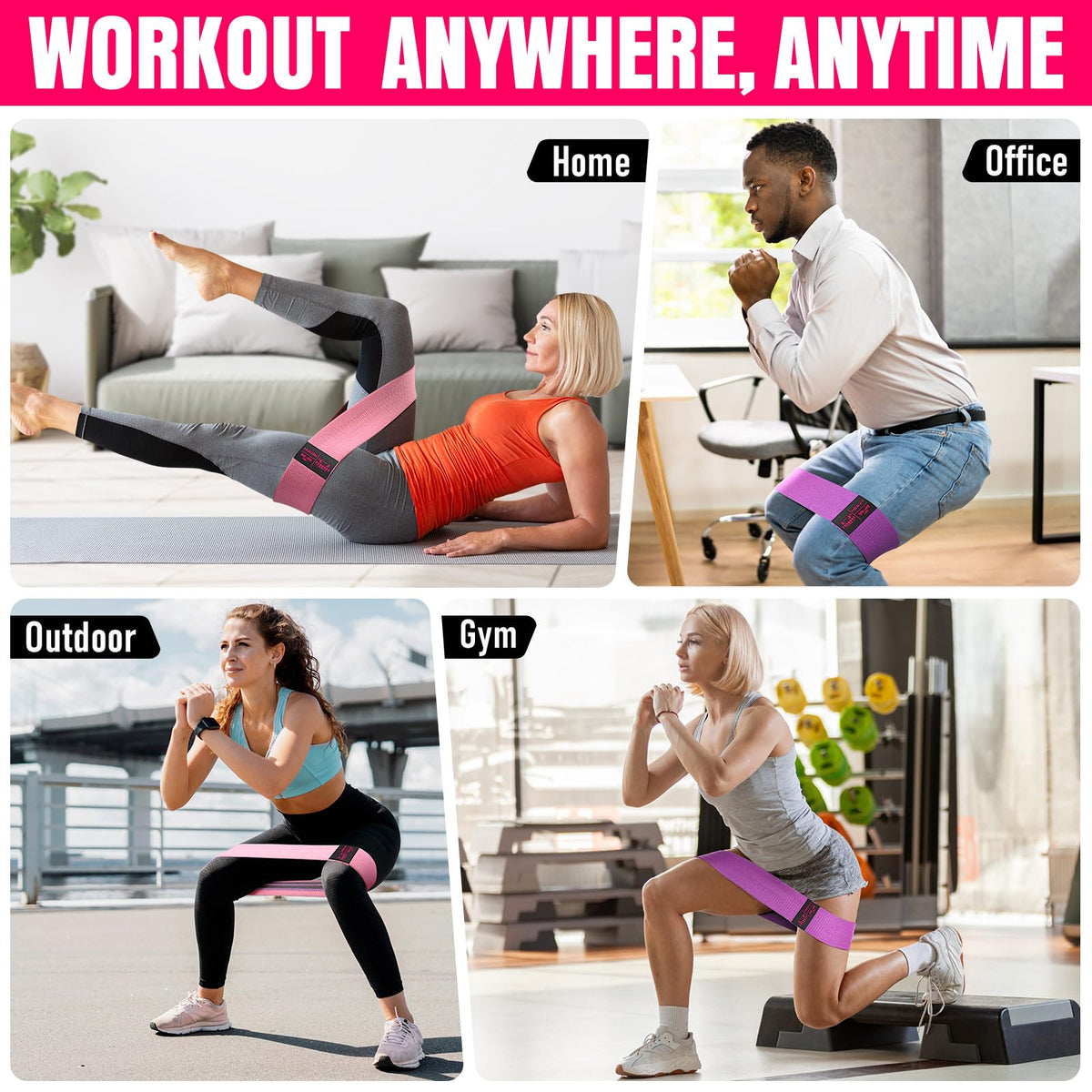 Fabric Resistance Bands for Working Out - Exercise Bands for Women and Men, Booty Bands for Legs and Butt, Yoga, Pilates, Rehab, Fitness and Home Workout