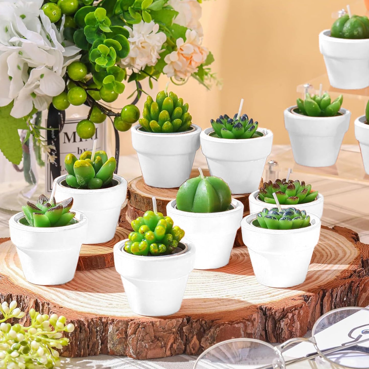 Shihanee 36 Pcs Succulent Cactus Tealight Candles with Mini Terracotta Pots, Spring Decor, Fiesta Cinco De Mayo Party Decorations, Mexican Party Favors, Baby Shower Wedding Table Decor(White)