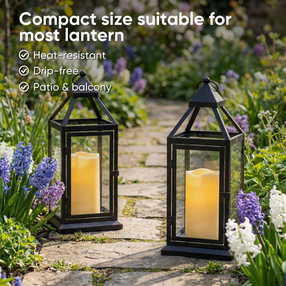 Amagic Outdoor Waterproof Flameless Candles with Timer, Battery Operated Candles with Remote Control, D3 x H4 5" 6" Electric LED Pillar Candle for Outside Patio, Garden, Indoor Decor, Ivory, Set of 3