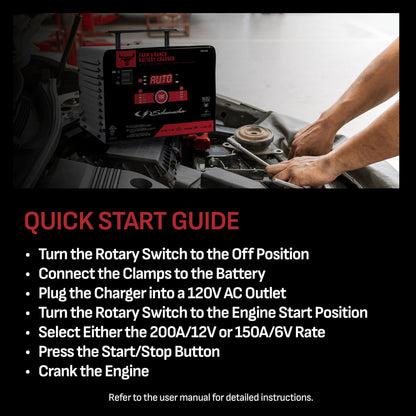 Schumacher Electric Farm & Ranch 6A Car Battery Charger and 200A Engine Starter, 4-in-1 Solution, Maintainer, 40A Boost, for 6V/12V Power Sport, Automotive, and Marine Batteries, FR01335