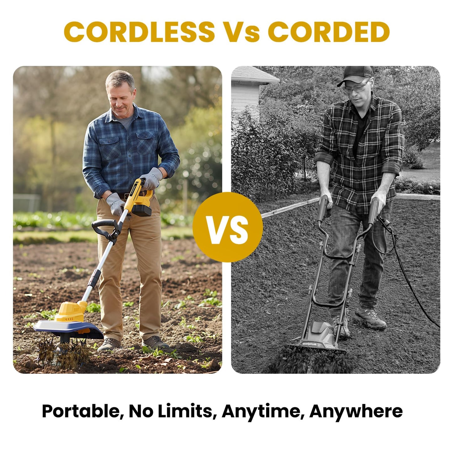 Cordless Garden Tiller Cultivator Compatible with Dewalt 20V/60V MAX Battery, 250RPM Electric Rototiller with Brushless Motor, 48 Steel Tines, 8.7" Tilling Width, 6.3" Depth, Rotary Tiller(Tool ONLY)