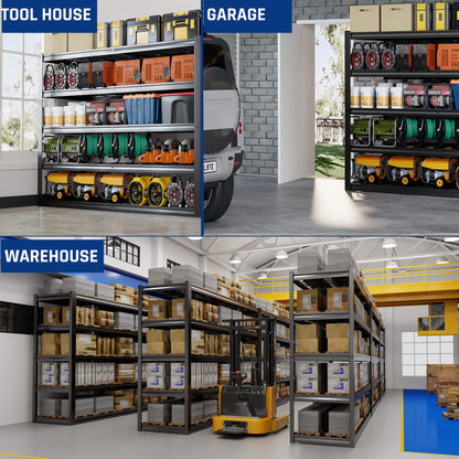 PMKES 67" W Garage Shelving Heavy Duty, 67" W x 24" D x 84" H, Adjustable 5 Tier Metal Shelves, Commercial Metal Shelf Rack, Industrial Shelving