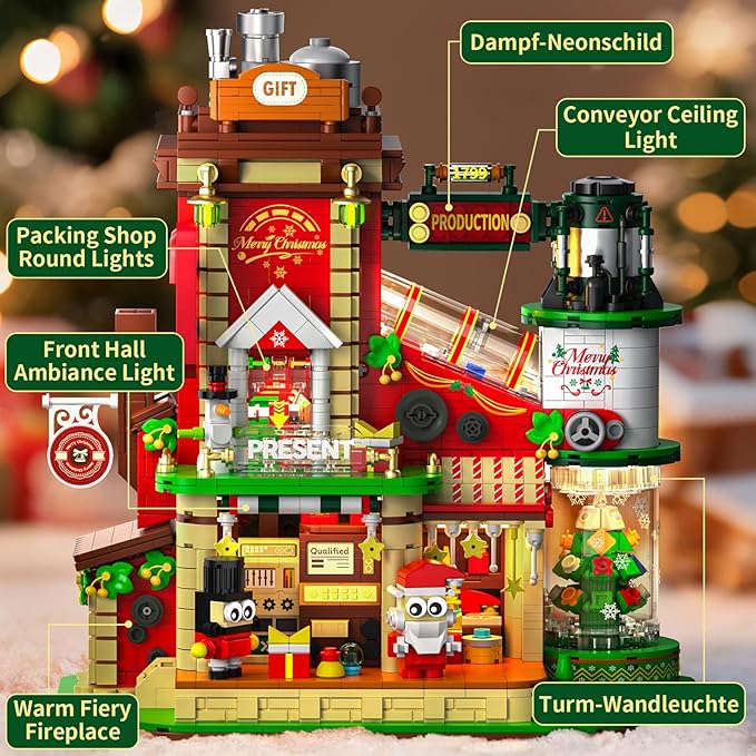 Christmas Factory Building Set with Light 2775PCS Christmas Village Decoration for Home Holiday House Kit with Rotating Xmas Tree Santa Advent Calendar 2025 for Adult Teen Boy Girls Gift Idea