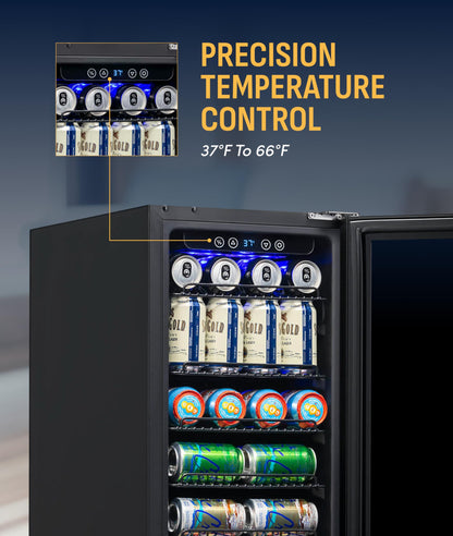 NewAir 96 Can Built-In Beverage Refrigerator | 15” Small Mini Fridge for Bedroom, Home Bar or Office | Quiet Cooling & Precise Temperature Control | Black Stainless Steel