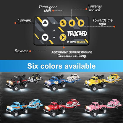 MOONTOY 1:64 Scale Mini Alloy Truck RC Car with LED Lights 2.4Ghz Remote and App Control Toy Car 3-Speed Adjustment Pocket Toy Car for Kids 4-8 Years and Adults (Black)