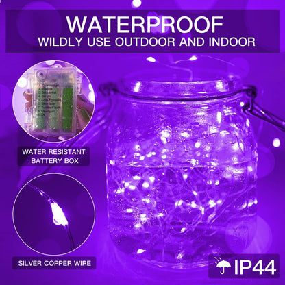 suddus Hallowee Purple Lights Battery Operated, 66ft 200 LED Twinkle Lights Battery Operated, Purple Fairy Lights for Christmas Tree, Garland, Bedroom, Backyard, Porch, Yard, Party Decorations