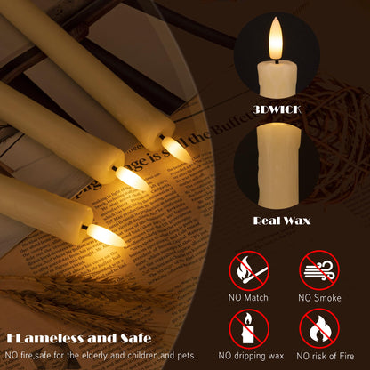 JOIONE Flameless Taper Candles with Remote, 6 Pack Real Wax LED Battery Operated Candle with Flickering Flame, Safe Home Décor for Living Room, Bedroom, and Dining Table, Dripping Wax Ivory