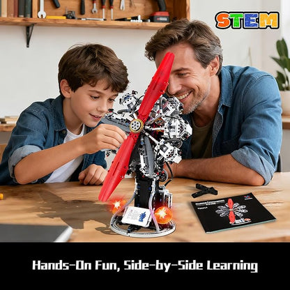 9-Cylinder Radial Aircraft Engine Building Sets (1100 PCS) Classic WW2 Airplane Engine Model that Runs with Motor Educational Toys Gift for Kids &amp Adults