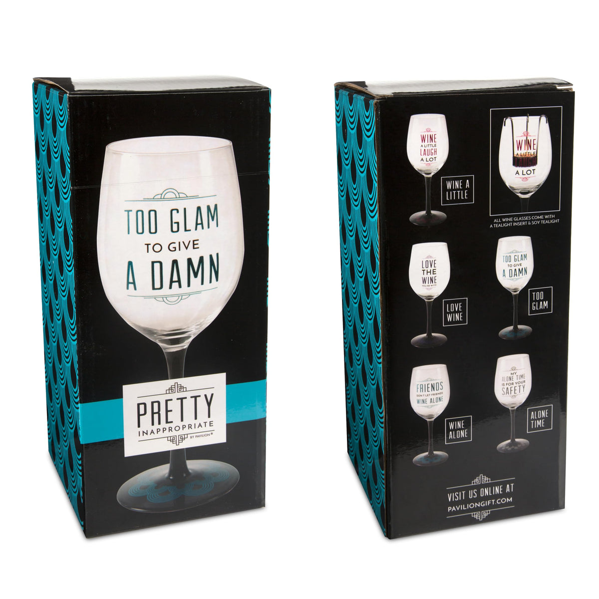 Pavilion Gift Company Pretty Inappropriate Too Glam To Give A Damn Wine Glass Candle Holder, Blue