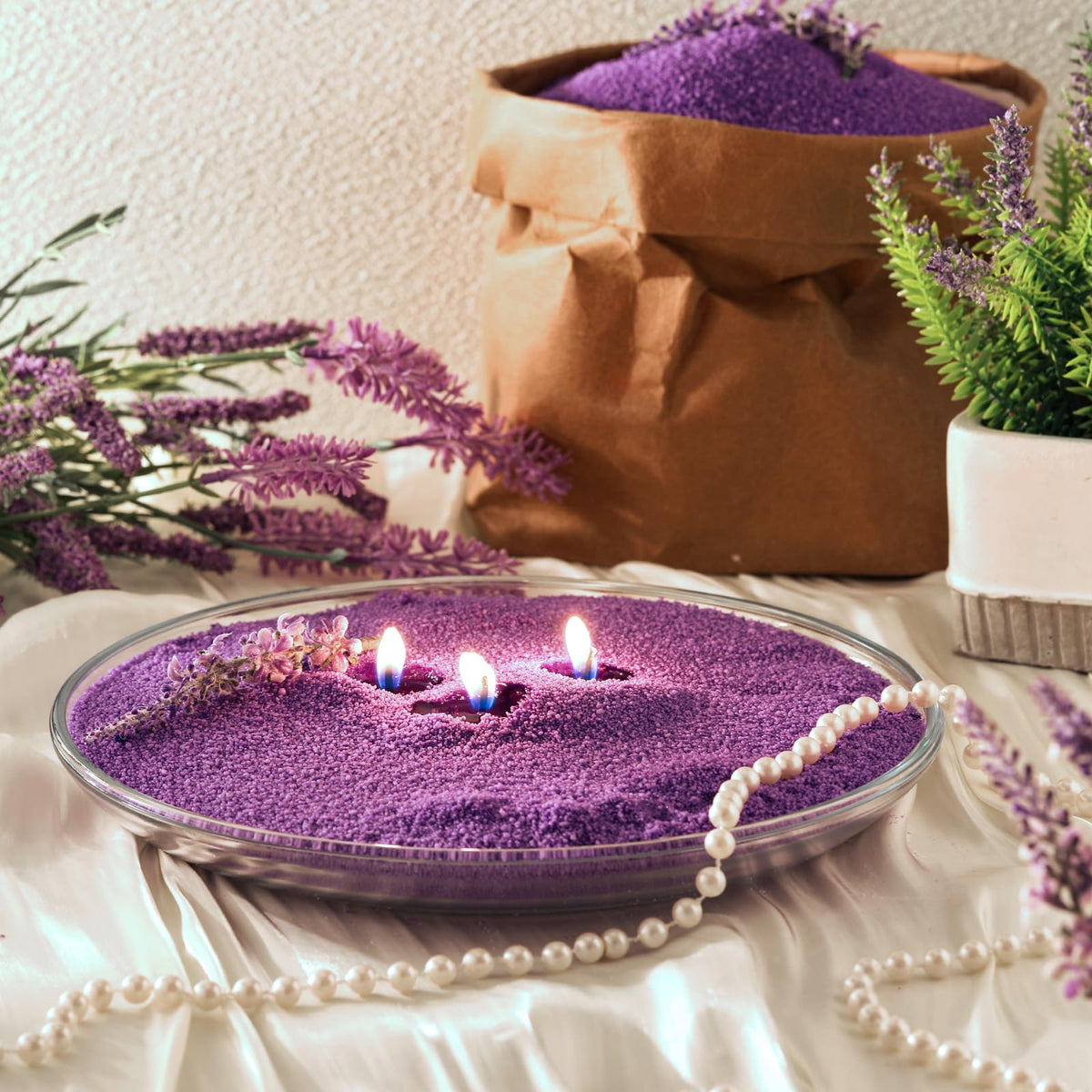 Conelist 2.2 lb Lavender Scented Pearled Candle Sand Wax Set Customized Powder Making Candles Refill Kit Palm Wax All Natural Non Toxic with 20 Wicks for Christmas Gifts DIY(Purple)