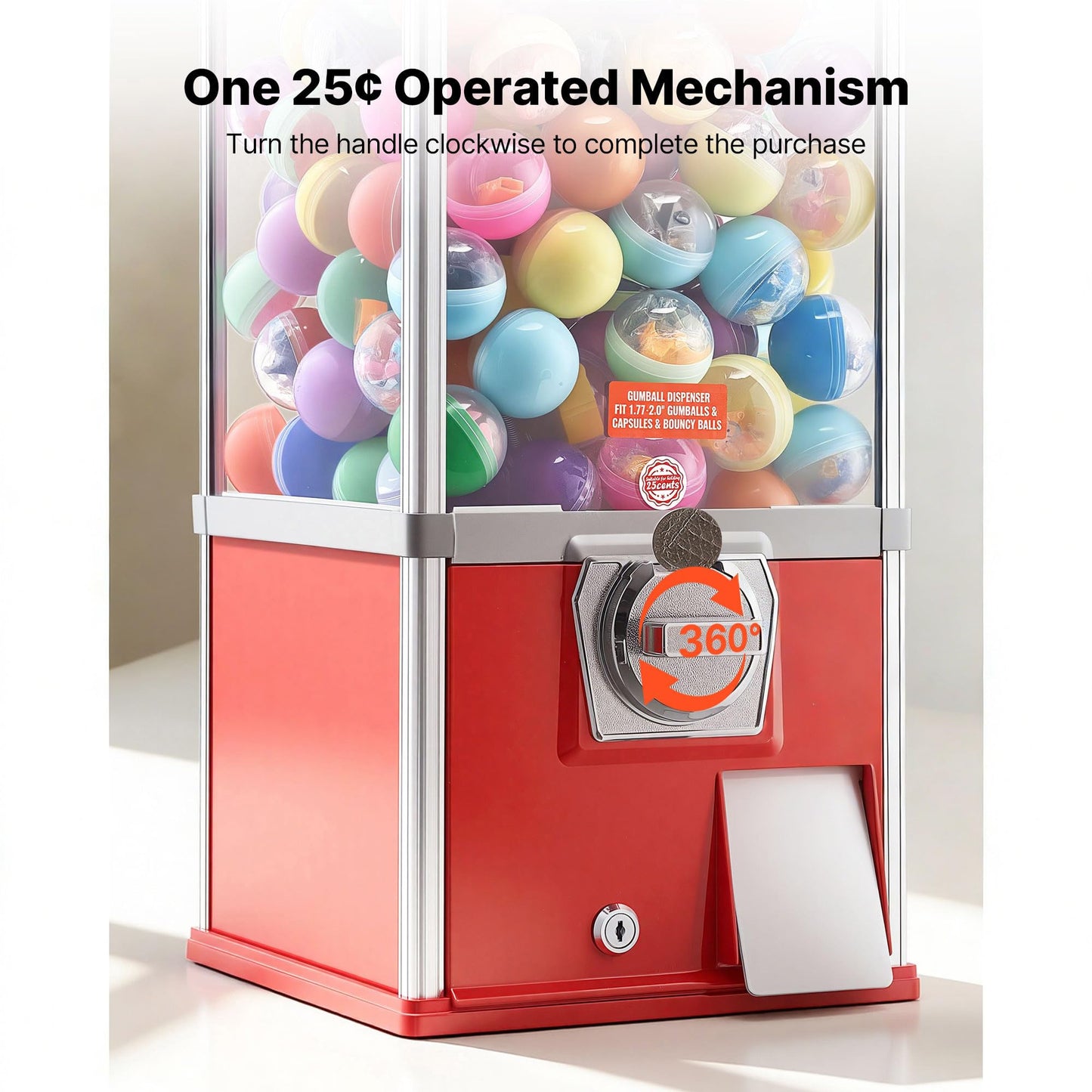 VEVOR Gumball Machine, 21" Height Home Vending Machine, PS Bouncy Balls Dispenser, Hold 180 Capsule Toys, Rectangle Bubble Gum Machine for Game Stores, Coin Operated Gumball Bank, Red