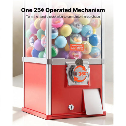 VEVOR Gumball Machine, 21" Height Home Vending Machine, PS Bouncy Balls Dispenser, Hold 180 Capsule Toys, Rectangle Bubble Gum Machine for Game Stores, Coin Operated Gumball Bank, Red