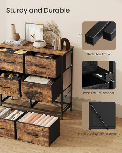SONGMICS Dresser - 6 Non-Woven Fabric Drawers Storage Organizer Unit | Rustic Brown & Ink Black
