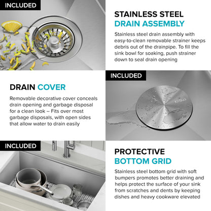 KRAUS Kore 32-Inch Undermount Workstation 16 Gauge Single Bowl Stainless Steel Kitchen Sink with Accessories, KWU110-32